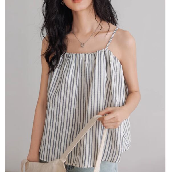 ストライプキャミソールフレアトップス 00710