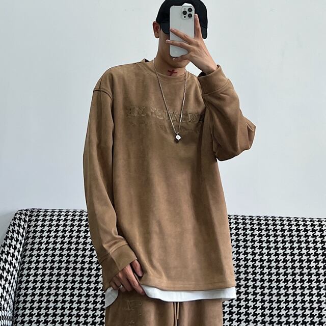 予約販売】メンズ セットアップ 上下 長袖 刺繍 バッグデザイン グレー