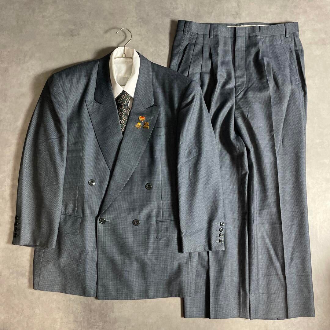 80s-90s スーツ ダブル セットアップ成人式vol.154 ブルーグレー