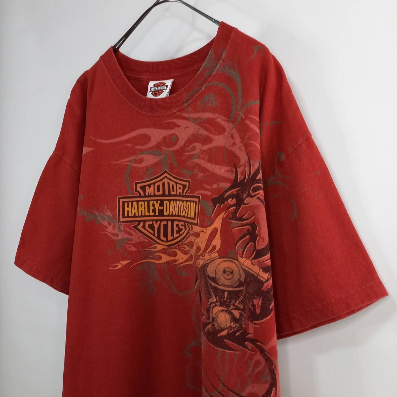 90s　アメリカ製　ハーレーダビッドソン　Tシャツ　半袖　プリント　オレンジ　L
