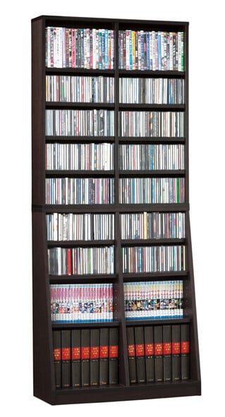 DVDラックCDコミック本棚ストッカー収納庫ダークブラウン大量収納