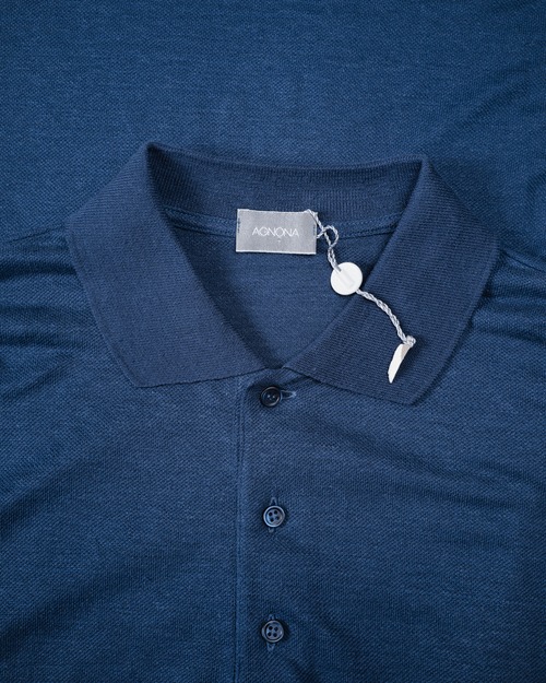 -Dead Stock- [Late 90's-Early 00's] "AGNONA" Pure Linen Long Sleeve Knit Polo (Made in Italy)