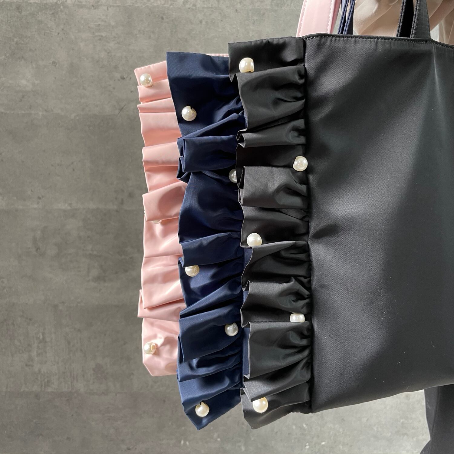 撥水】親子でも♡大人可愛いフリルパール 卒業＆入学 A4トートバッグ