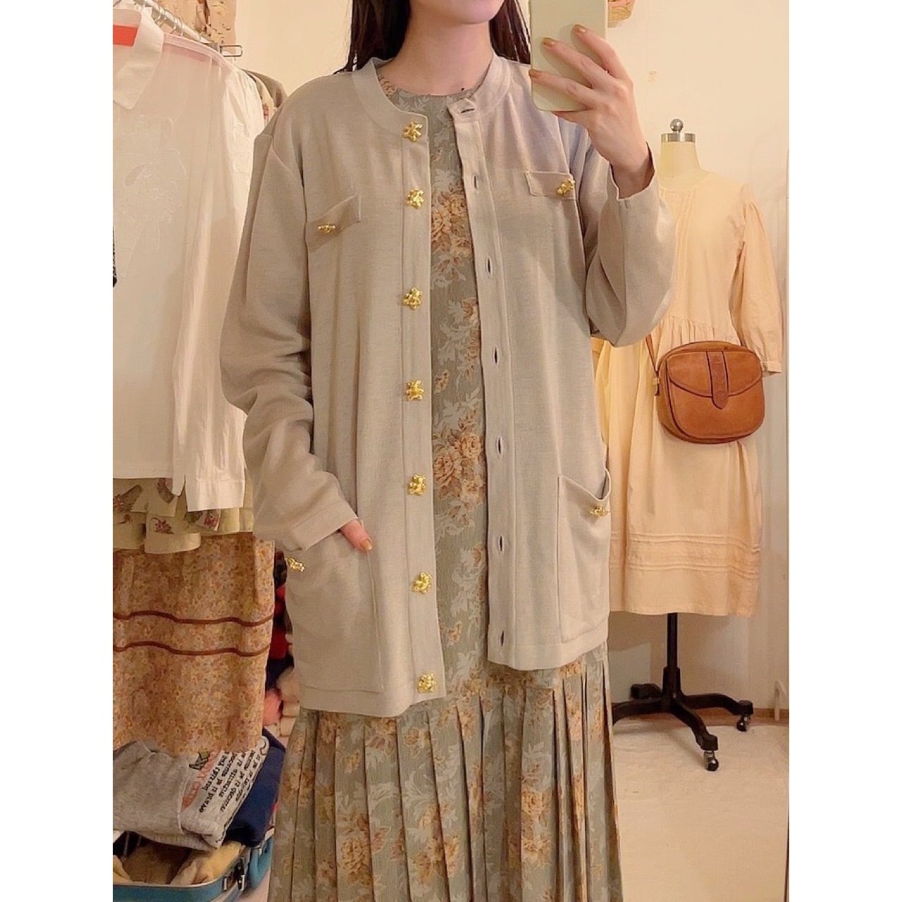 gold bear button long cardigan