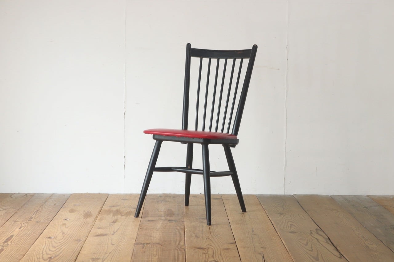 レトロ ダイニングチェア 椅子 食堂 木製 合皮 レザー 赤 レッド 松田