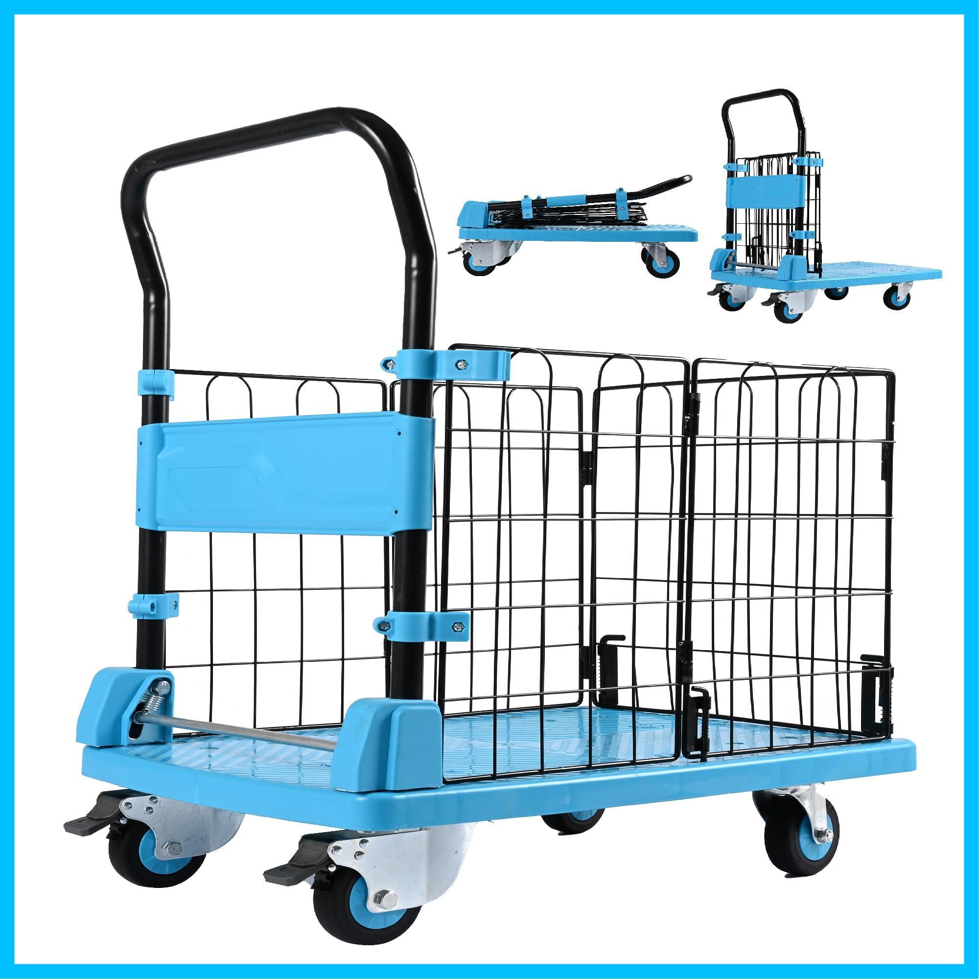 カゴ台車台車ガード付き折りたたみ台車運搬車折りたたみ業務用台車手押し台車耐荷重300kg静音台車荷台車荷物台車錦運搬台車トロリーショッピングカート カゴ台車台車ガード付き折りたたみ台車運搬車折りたたみ業務用台車