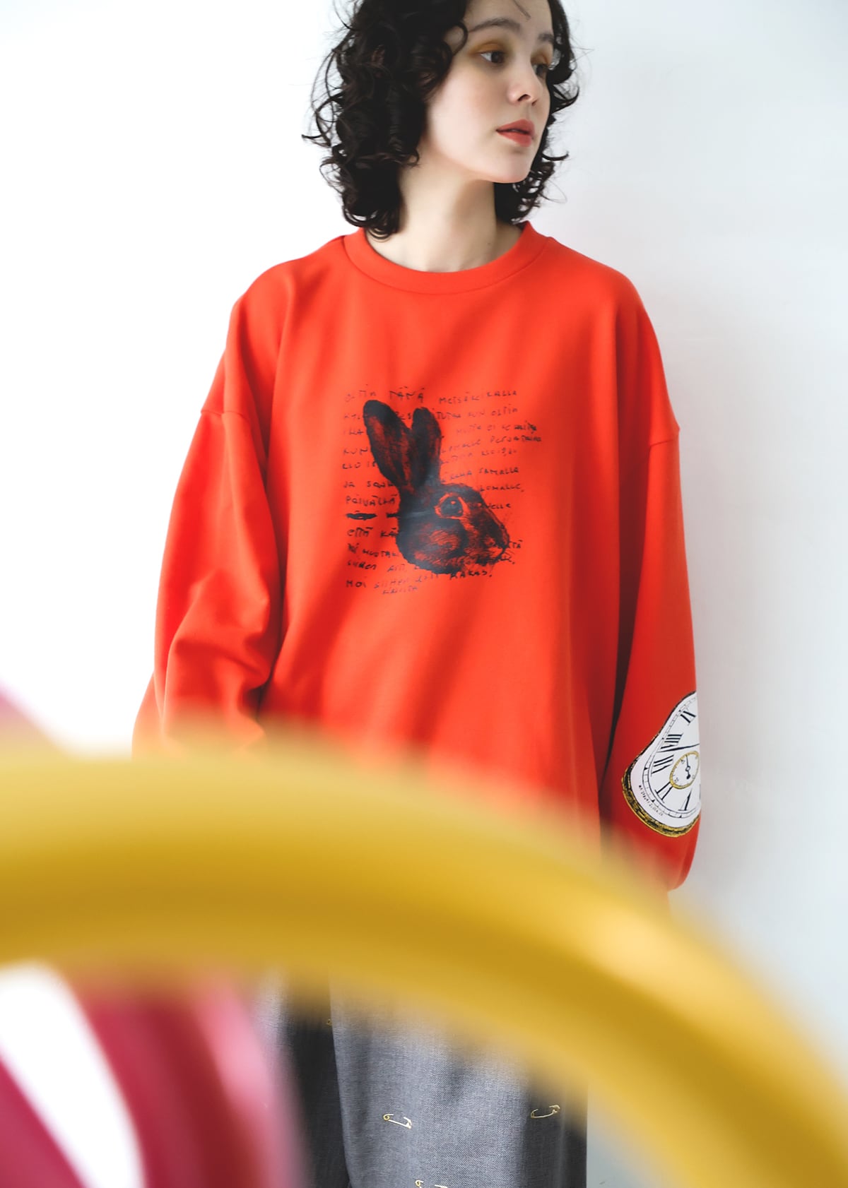 【 michirico 26AW 】 Rabbit Time pullover / MR26AW-08 / スカーレット / WOMENS