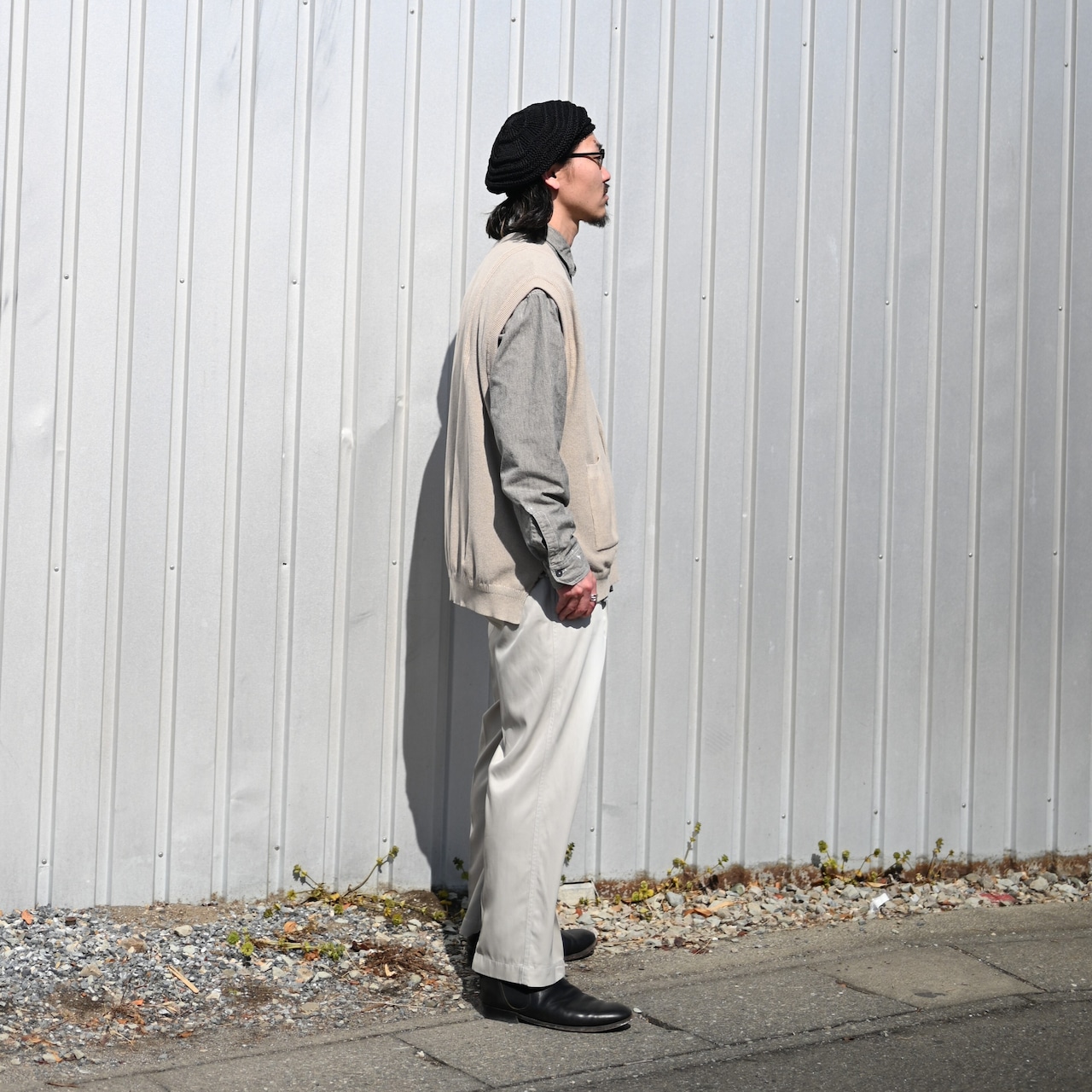 INTERIM(インテリム)MILK PAINT VINTAGE WASH BLACK SHUTTLE CHAMBRAY HYPER BIG US NAVY WORK SHIRT TYPE2