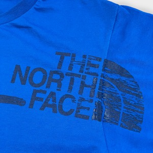 【THE NORTH FACE】ロゴ プリント Tシャツ ブルー バックロゴ 静電気防止機能 ノースフェイス L 半袖 アウトドア us古着