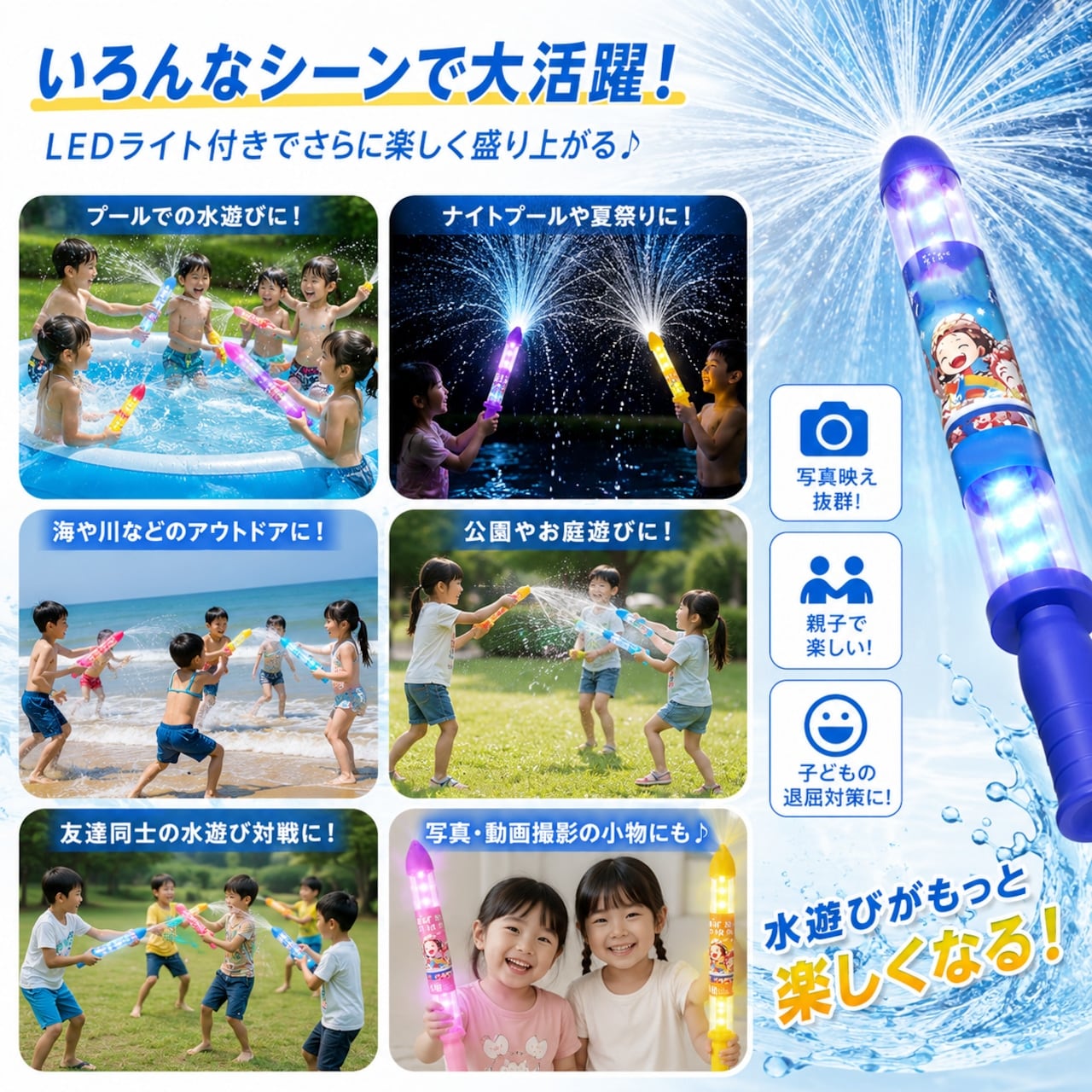 HY 455 . 水鉄砲 LEDライト付き ウォーターガン 花火風噴射 約5〜8m