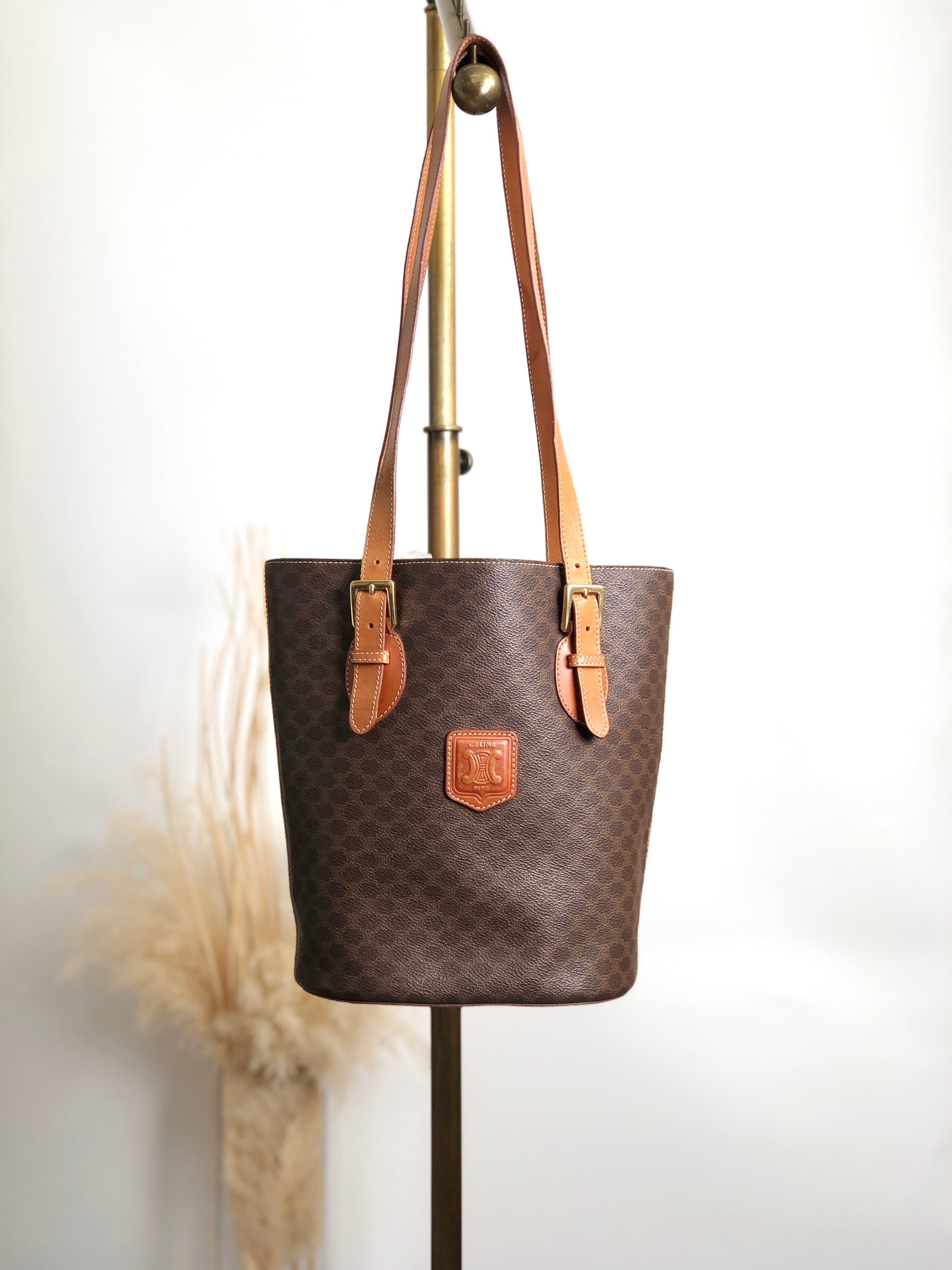 CELINE セリーヌ マカダム トートバッグ ブラウン ブラゾン型押し PVC レザー vintage ヴィンテージ オールド inkg8a