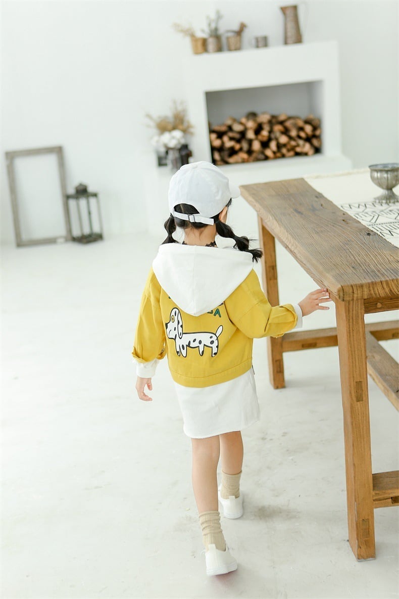 huzh0062)キッズガール長袖キュートな犬デザイン付きジャケット