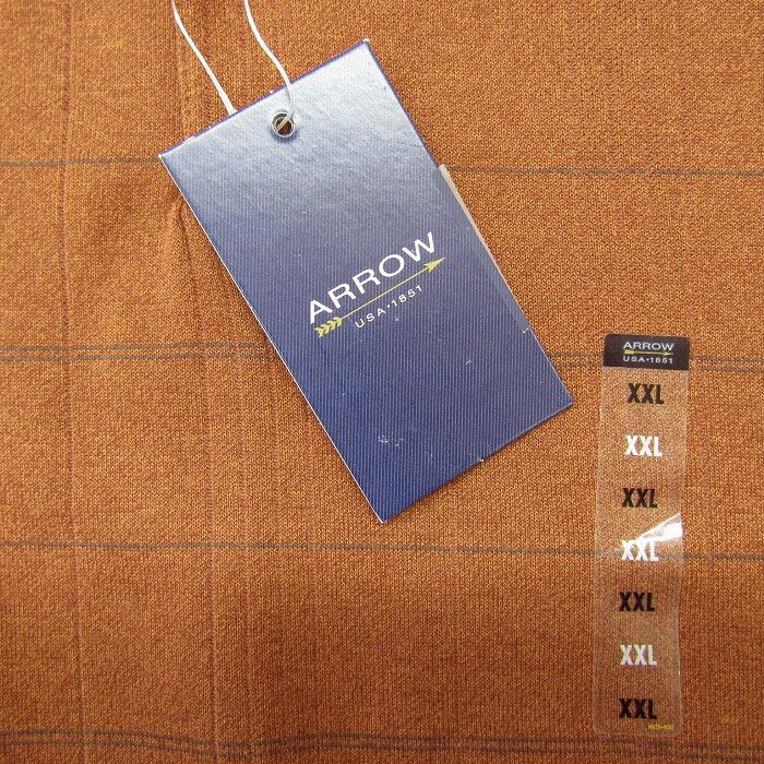 古着 アロー ARROW 長袖ポロシャツ チェック ブラウン 未使用品 サイズ