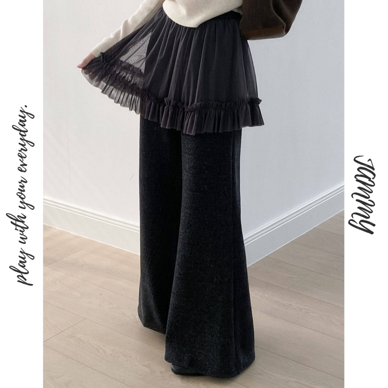 tulle-layered flare pants　J00410