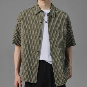 ピンストライプシワ加工半袖シャツ　0633