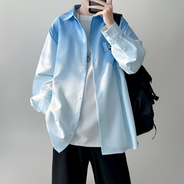 【TIANYIシリーズ】★シャツ★ 4color 長袖シャツ 男女兼用 メンズ グラデーション ブラック ブルー グリーン ピンク