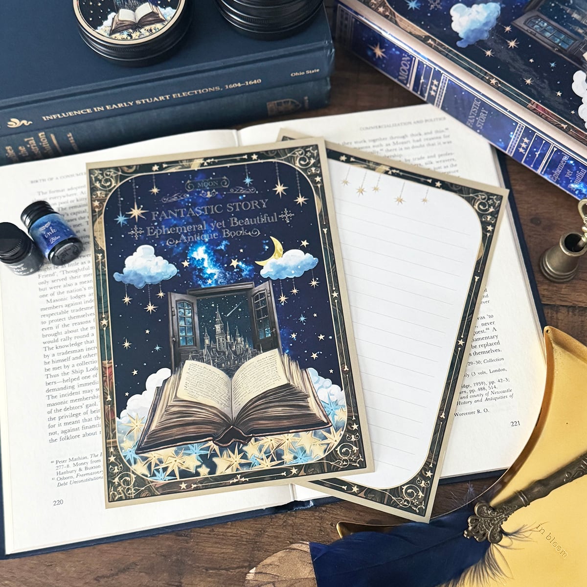 星空とファンタジーの本柄 レターセット | LALA CloveR.幻想的