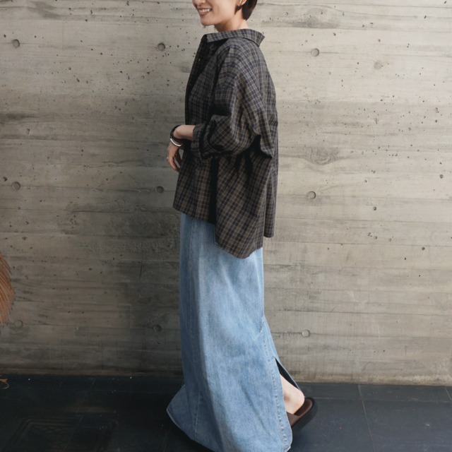 クロップドオーバーチェック柄シャツ