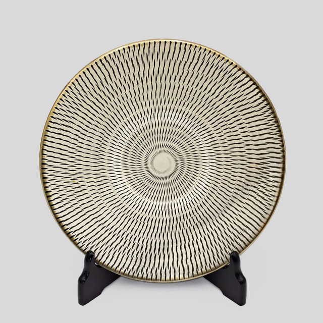 小鹿田焼 小袋窯 8寸皿 飛びかんな 白 幅約23.5cm 大皿 陶器 和食器 民藝