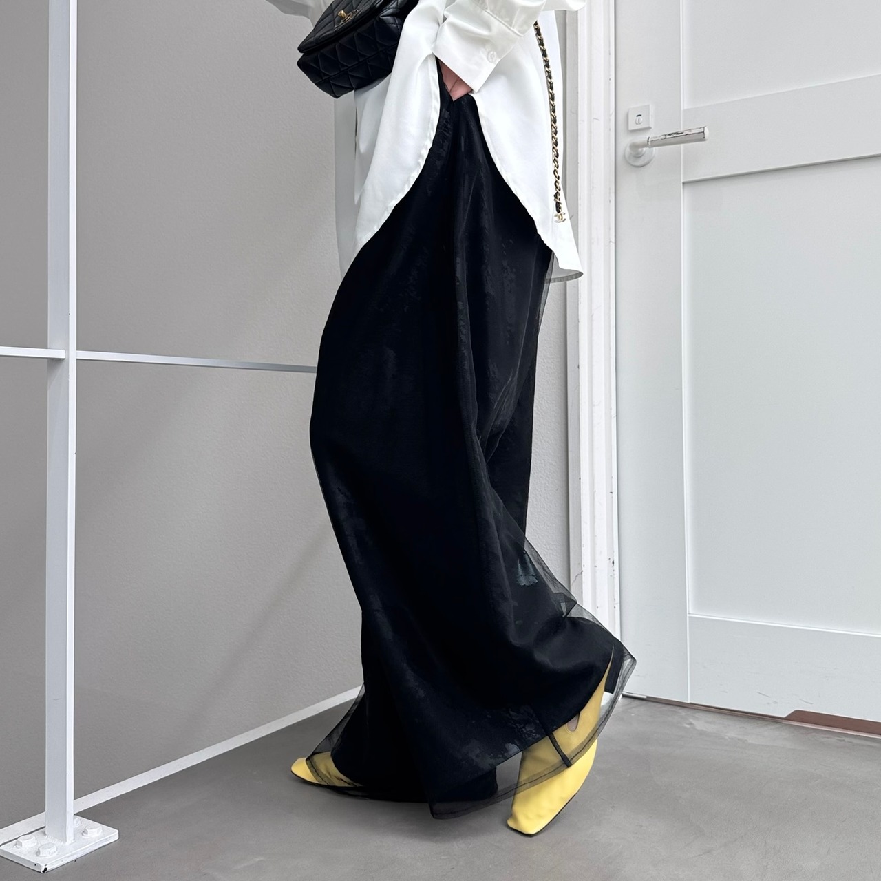 メタリック柄チュールPT/ブラック