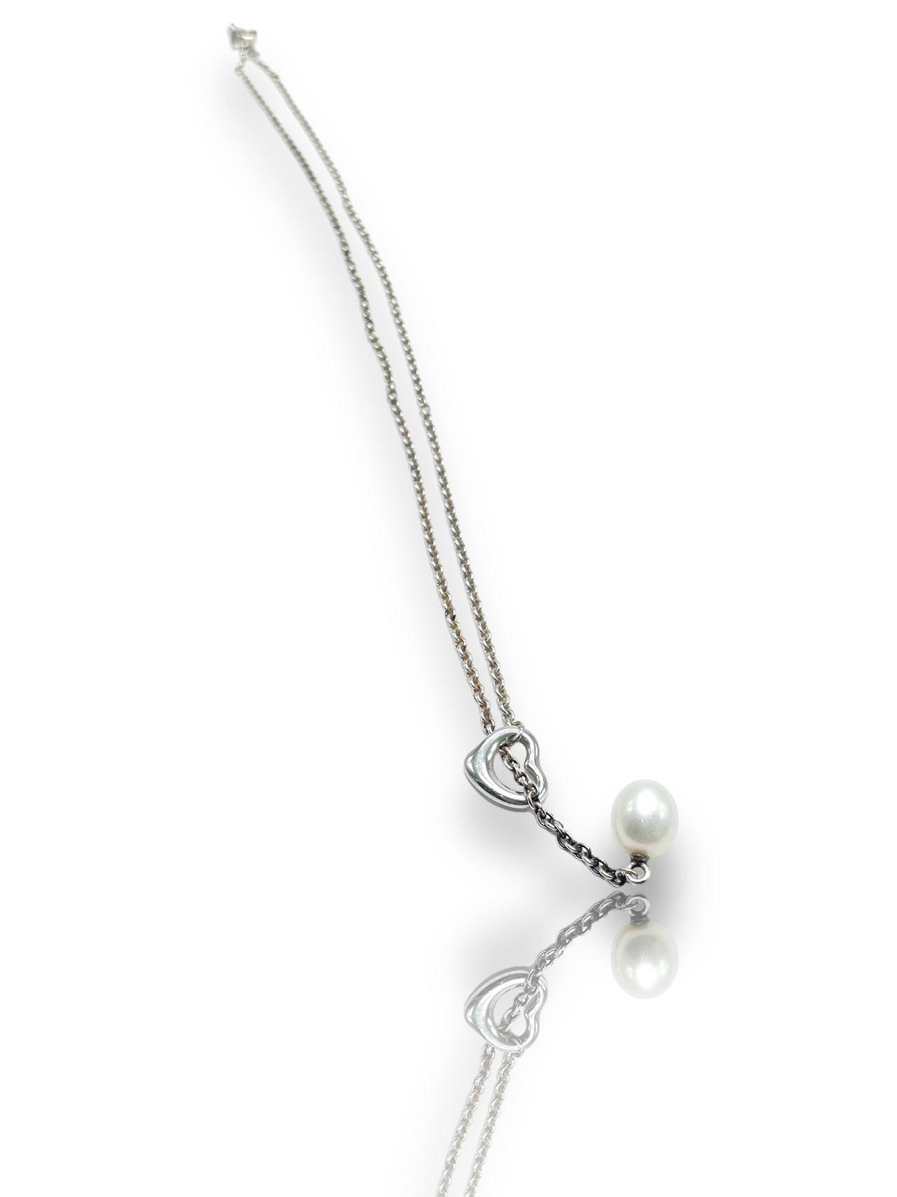 Tiffany&Co. オープンハート 1Pパール ラリアット ネックレス SV925
