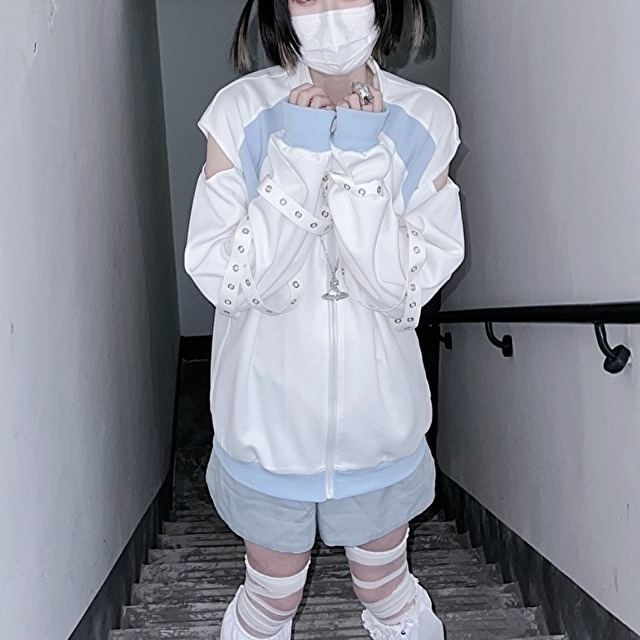 ゴスロリ通販 With U ゴスロリ 地雷 スエット オフショル 蝶ネクタイ 病み可愛い JKスタイル 原宿ファッション 地雷服