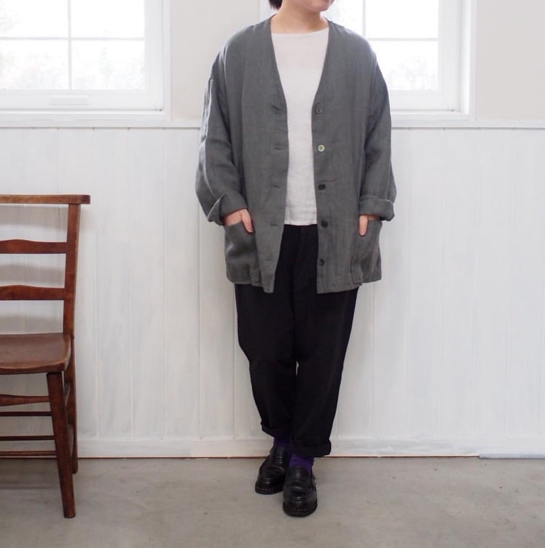 ヤンマ産業 リネンキュロットパンツ プラス10㎝丈 (ネイビー) yammaのお洋服 (ヤンマ) - poooL (online shop)