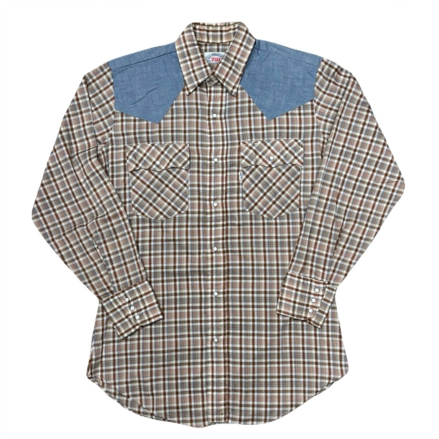 Levi’s / Western Shirt / Plaid × Chambray Yoke / L / 70s