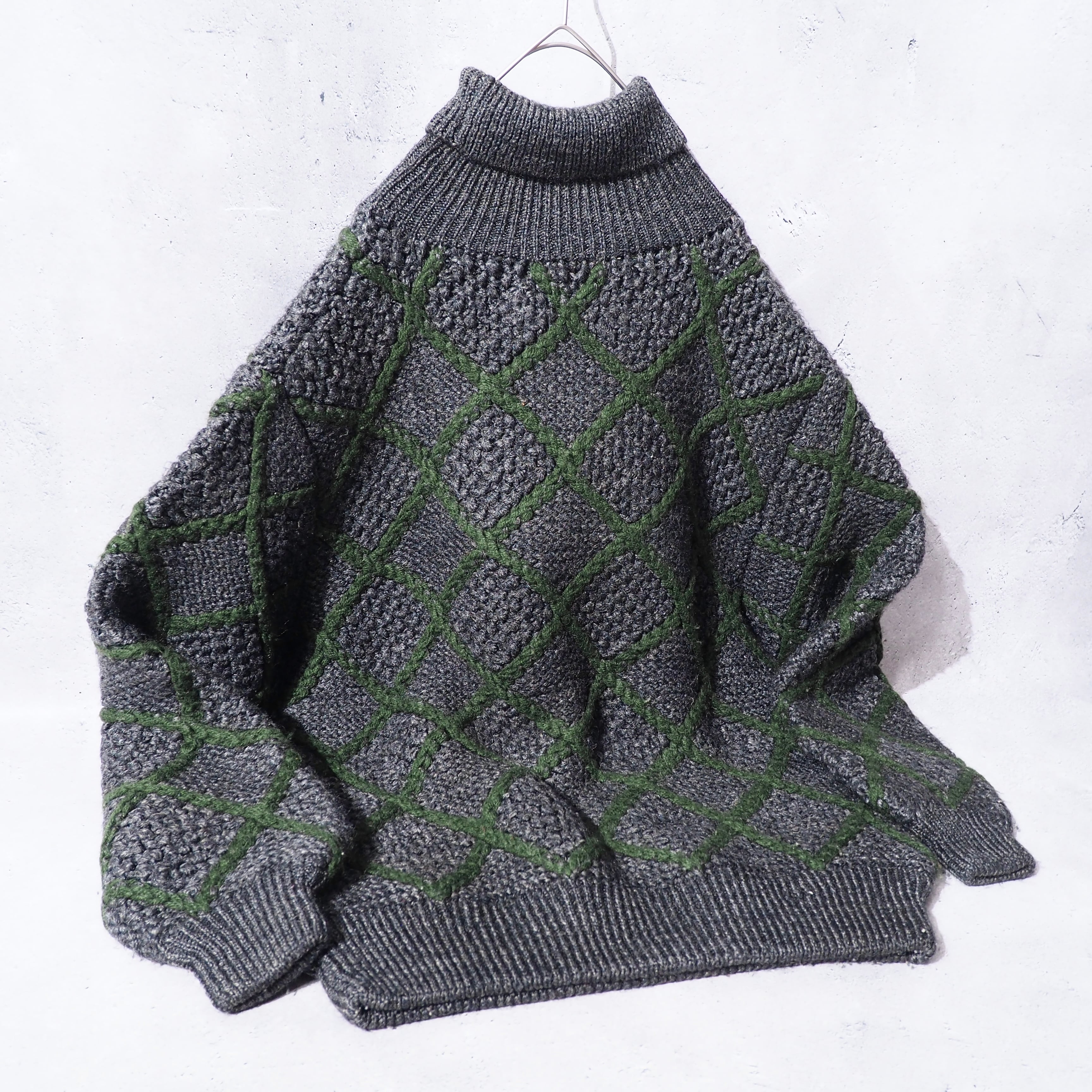 " Lawton " 3D net pattern vintage loose hand knit
