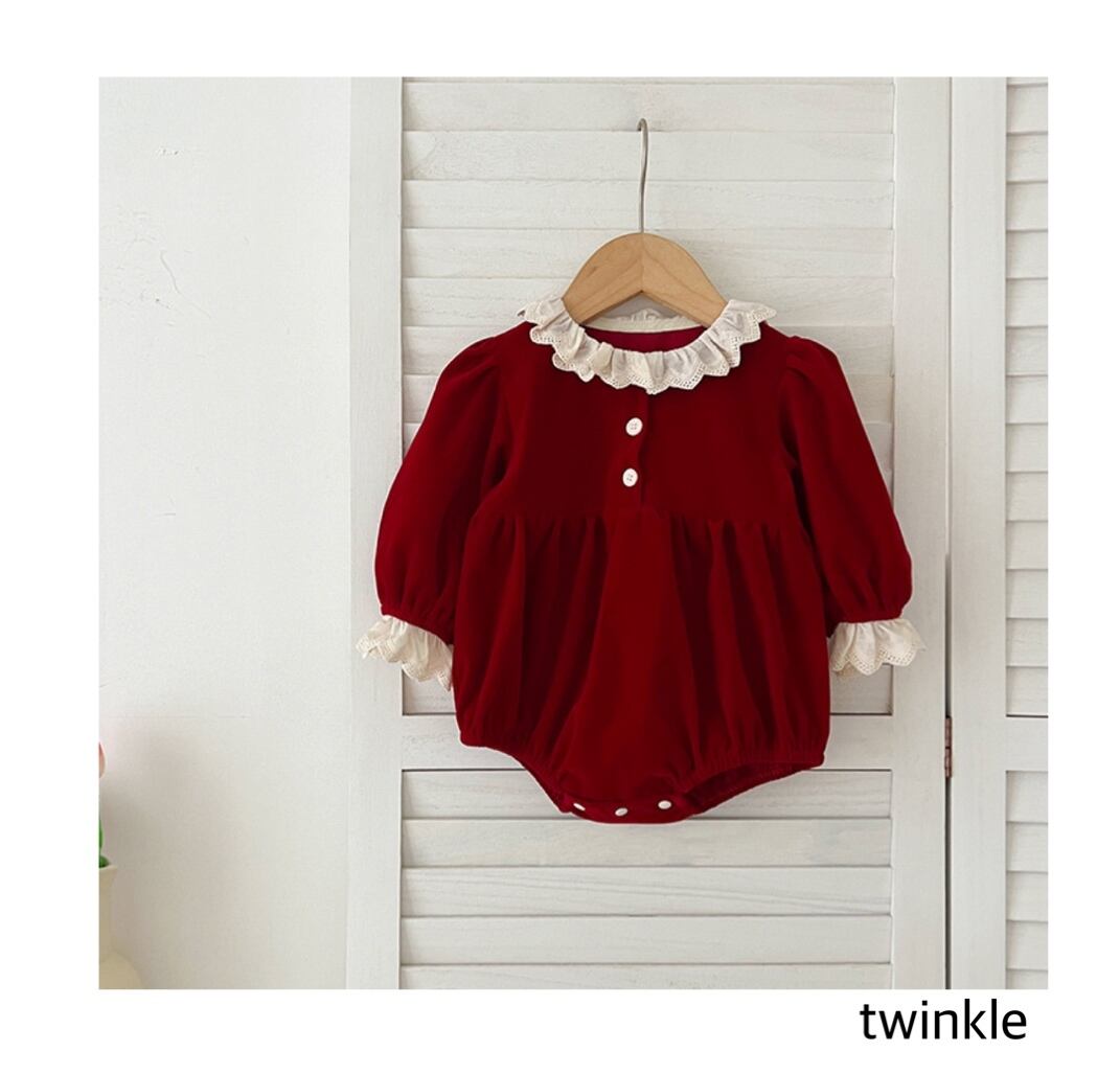 予約lace collar rompers