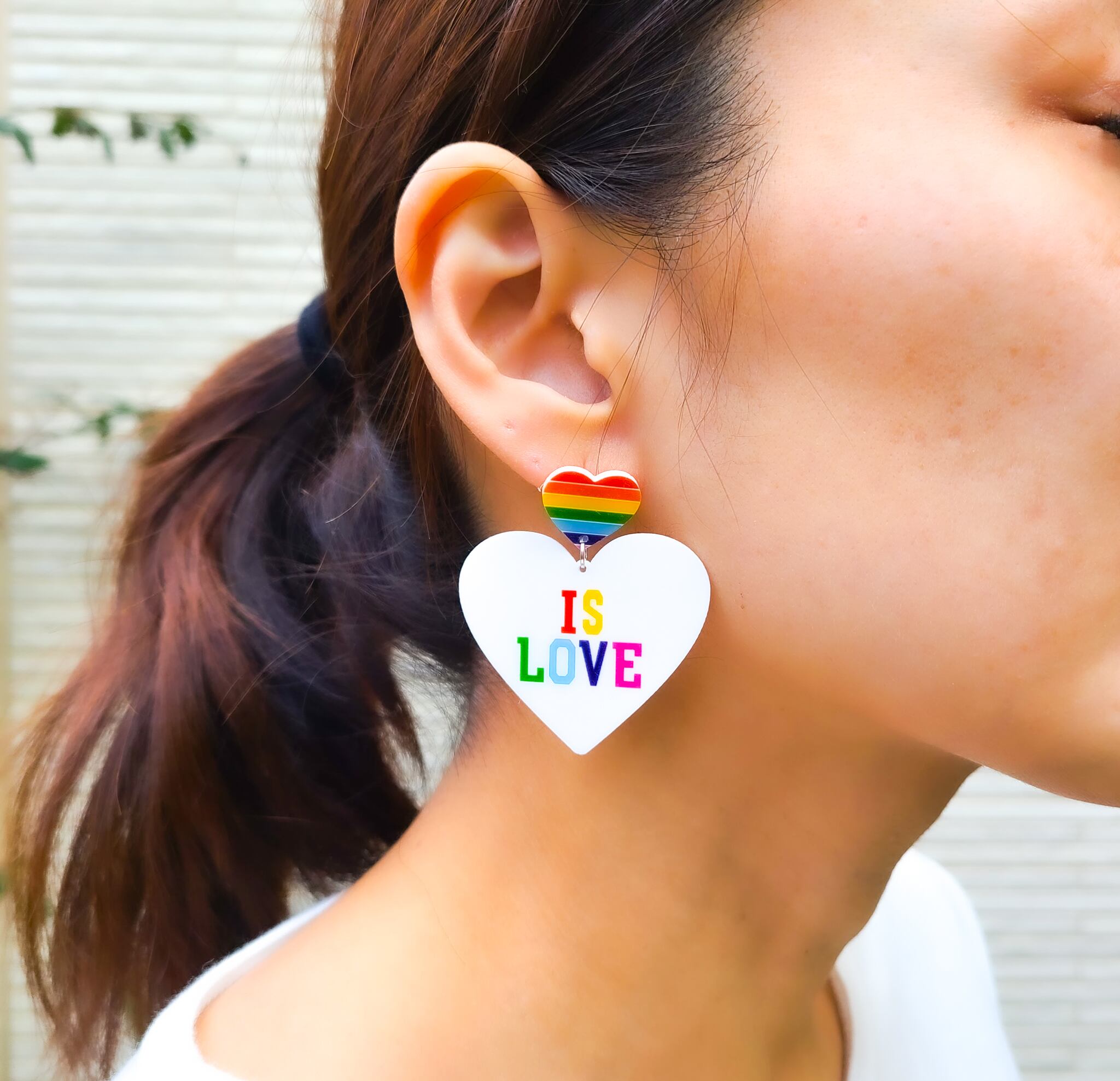 カラフル キャンディベアと虹色ハート♡ハッピーカラーの大ぶりピアス♡ ハートレインボーカラーLOVE ピアス イヤリング カラフル rainbow 虹