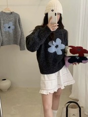 花柄デザインニットトップス