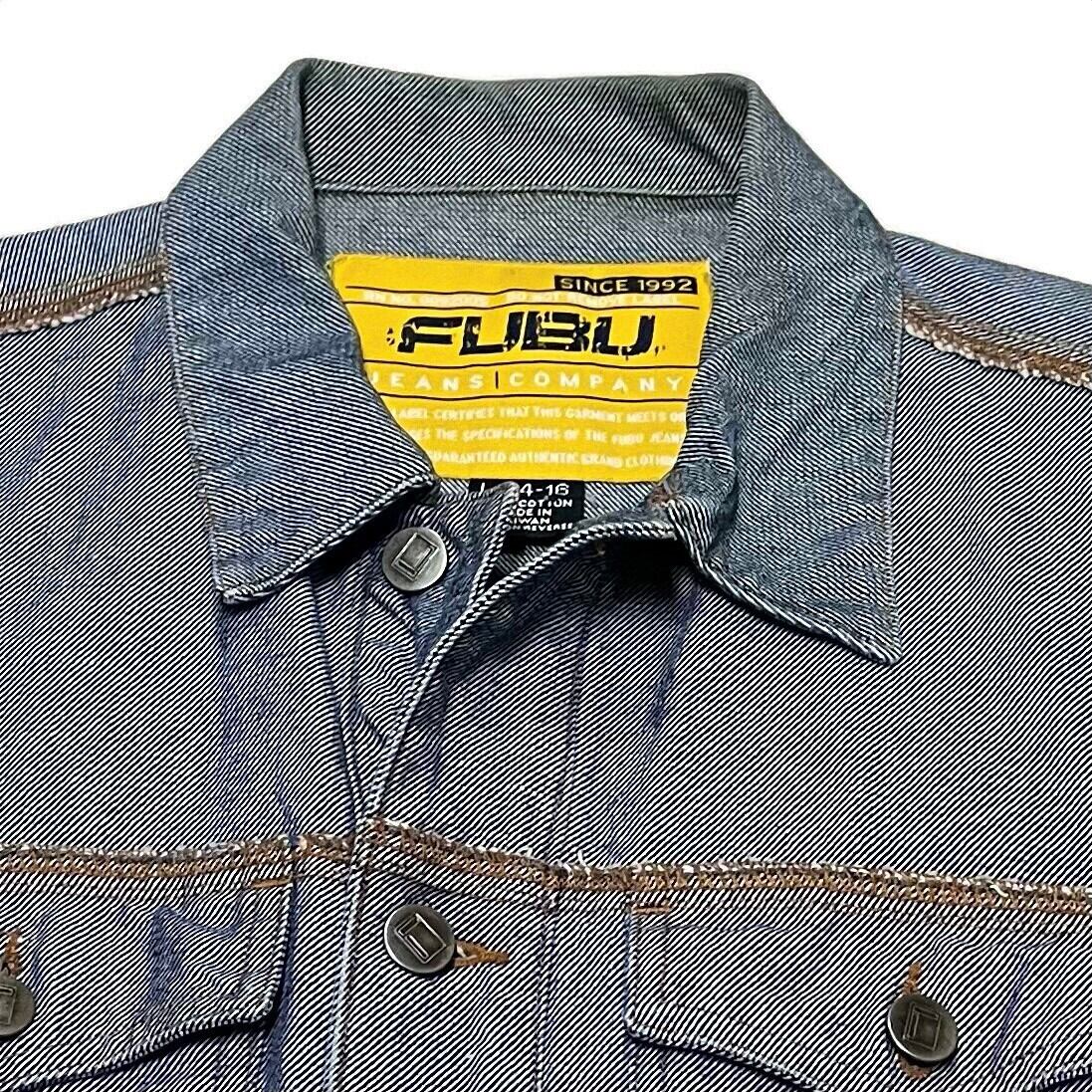 90s フブ FUBU チェックシャツ L グレー ポケット刺繍ロゴワンポイント