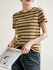 人気 夏 tシャツ 6色 ボーダー柄 シンプル インナー トップス ニット 半袖 レディース 大きいサイズ ロングTシャツカットソー ロンt Tシャツカットソー オフィス スポーツ