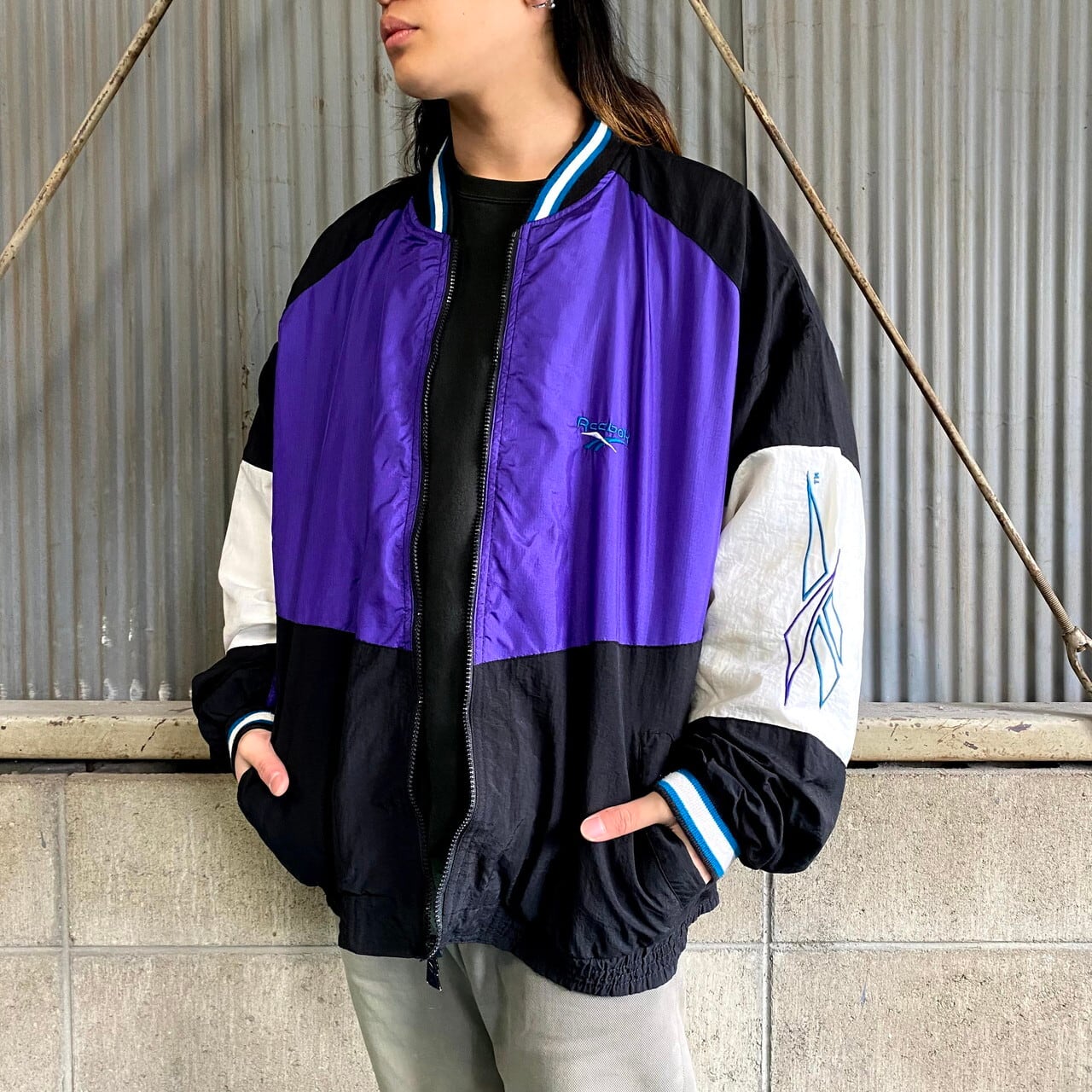 激レア 90ｓ リーボック Reebok 両面 ナイロントラックジャケット身幅