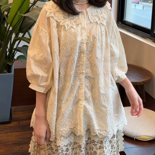 カットワークレースカラー刺繍ブラウス ・12065