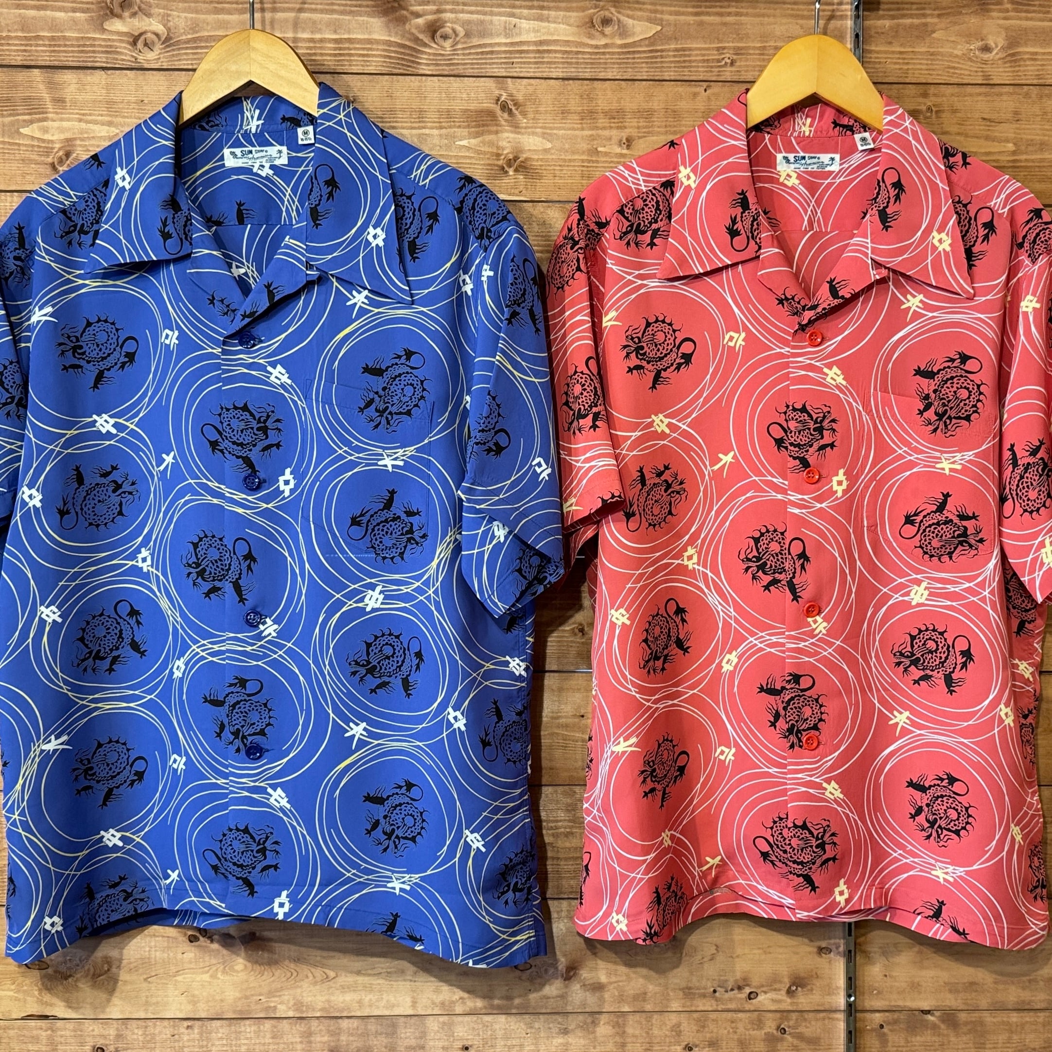 メンズ SUN SURF アロハシャツ ドラゴン柄 パープル Lサイズ