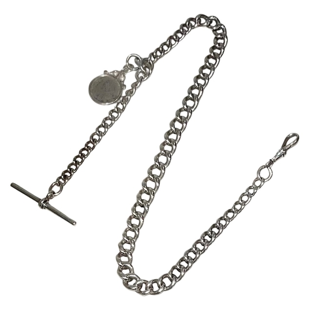 antique victorian silver fob chain with T bar & coin charm