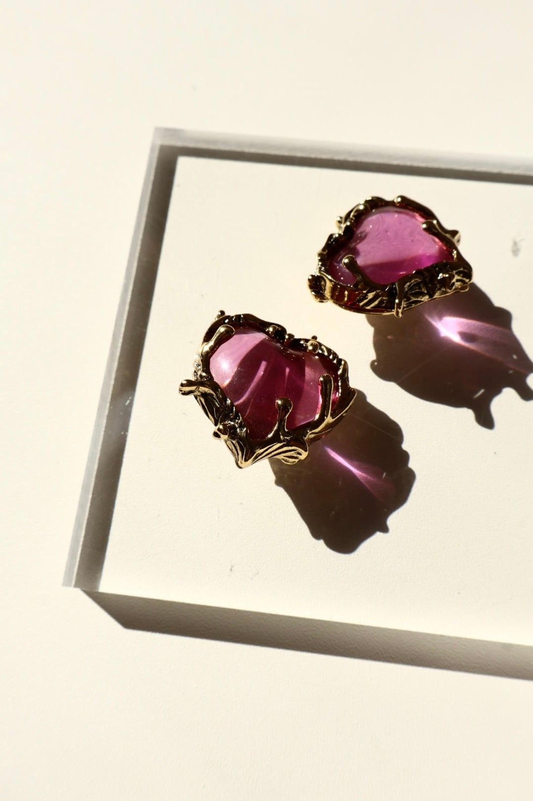 【キラキラ】pink Heart bijou clip earring
