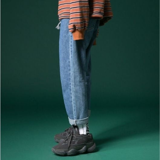 全2色 デニムパンツ ジーパン ジーンズ カジュアル ロールアップ ストリート 大人 B系