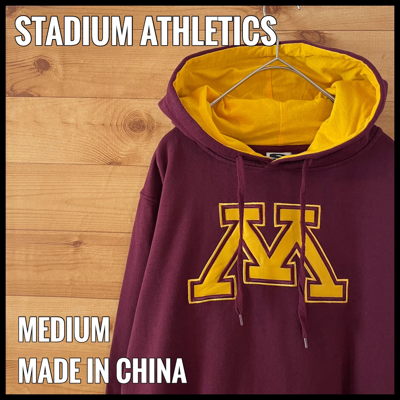 【STADIUM ATHLETICS】カレッジ ミネソタ大学 刺繍ロゴ MINESOTA パーカー スウェット プルオーバー フーディー M US古着