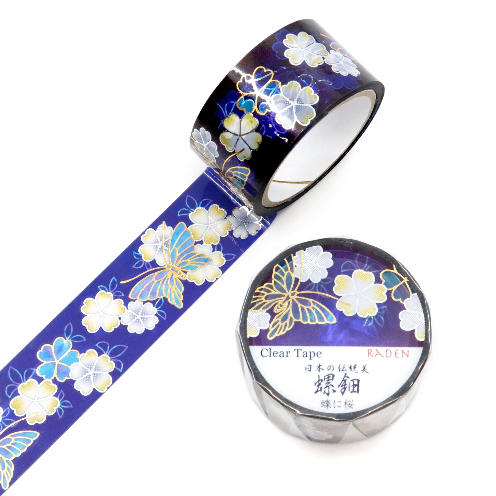 日本の伝統美☆螺鈿クリアテープ☆GR-4099☆蝶に桜☆金箔銀箔☆20mm