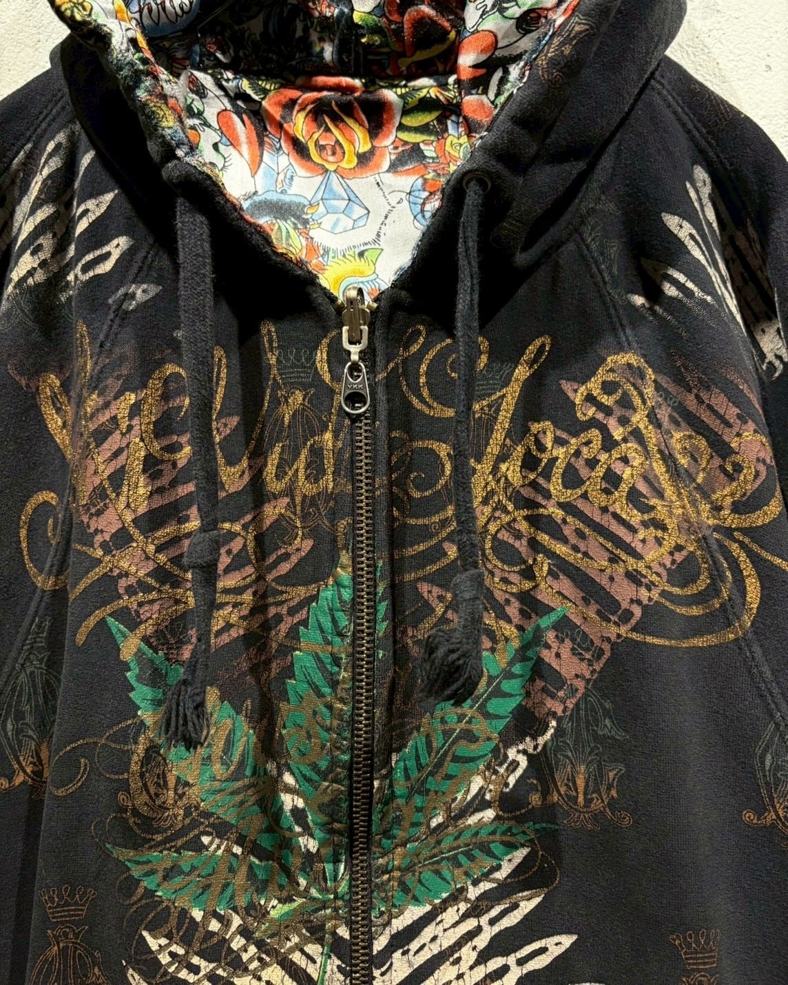 Caka otto】“Christian Audigier” Silk × Sweat Reversible Zip Up