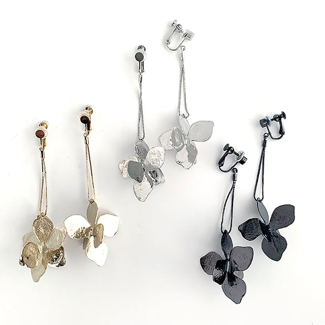 Floral swingイヤリング&ピアス【TER-227-GO,SI,BK】