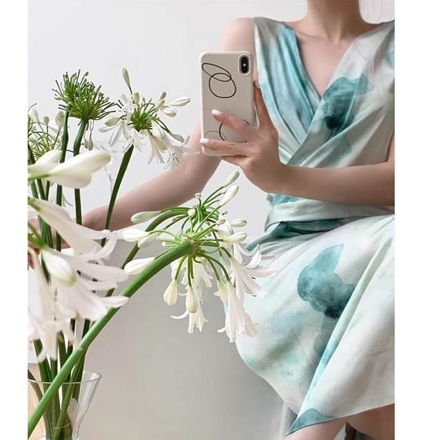 dual-wear ink-wash wrap satin dress〈d19863〉