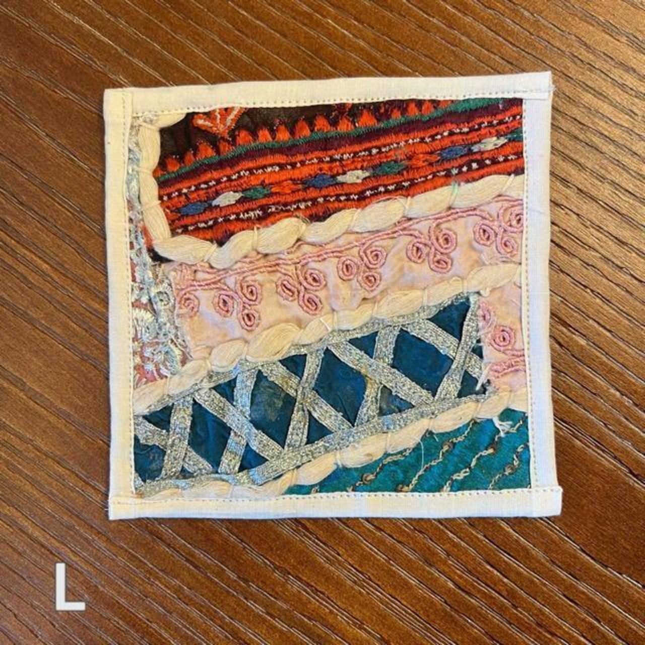 TOPANGA Kitchen India Vintage Sari Embroidery Coaster 20Type　インド　ヴィンテージサリー刺繍コースター　アソート　コットン　グラス　メール便可