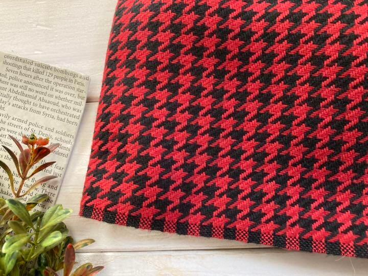 千鳥格子　裏起毛　濃オレンジ