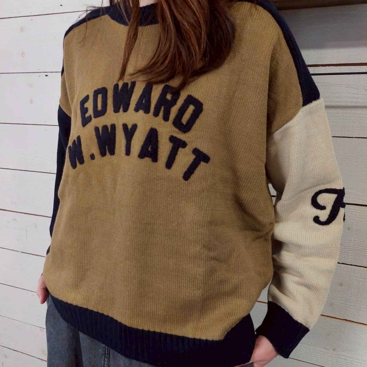 カレッジサガラ刺繍配色ワイドクルー　312-30 フリーサイズ　アクリル100%