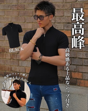 LUXURY ZIP SLIM SHIRT BLACK【BLA-26007】