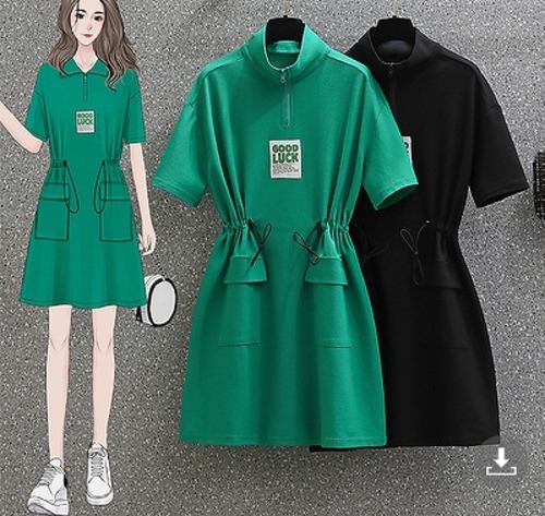 【大きいサイズL-4XL】【春夏新作】ファッションワンピース♪グリーン/ブラック2色展開◆#sertc-282327